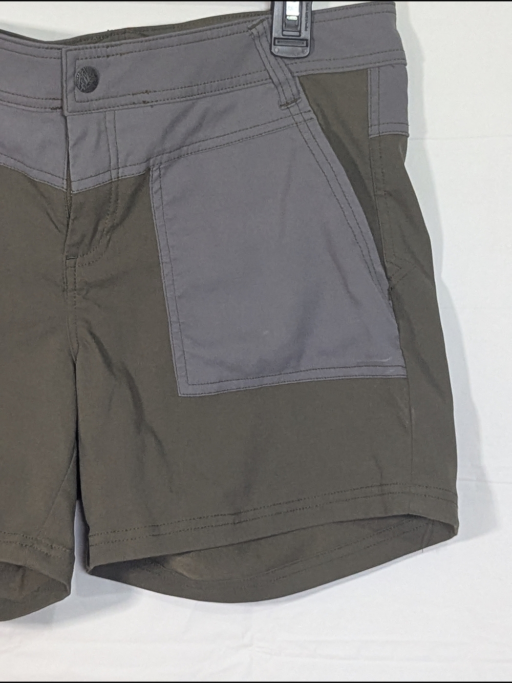 PrAna Women's Hiking Shorts Size 10 Gray Olive Stretch Outdoor Trail Casual - Picture 3 of 12